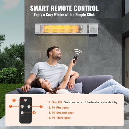 Infrared Heater, 1500W Remote Control Electric Space Infrared Heater, IP65 Protection Carbon Infrared Outdoor Heater with 3 Speeds, for Porch,Patio,Dining Room,Studio,Backyard,Garage, Wall Mount