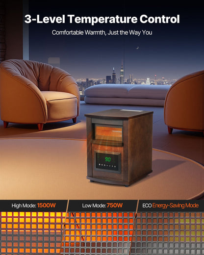 Infrared Heater, 1500W Electric Space Heater with Remote Control, LED Screen & 24H Timer, Multiple Temperature Adjustable for Patio Bedroom,Living Room,Studio,Dining Room