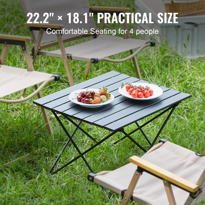 Folding Camping Table, Outdoor Portable Side Table, Lightweight Folding Table, Aluminum Alloy Ultra Compact Work Table with Carrying Bag, for Cooking, Beach, Picnic, Travel, 22.2x15.9 inches, Black