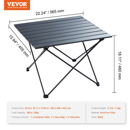Folding Camping Table, Outdoor Portable Side Table, Lightweight Folding Table, Aluminum Alloy Ultra Compact Work Table with Carrying Bag, for Cooking, Beach, Picnic, Travel, 22.2x15.9 inches, Black