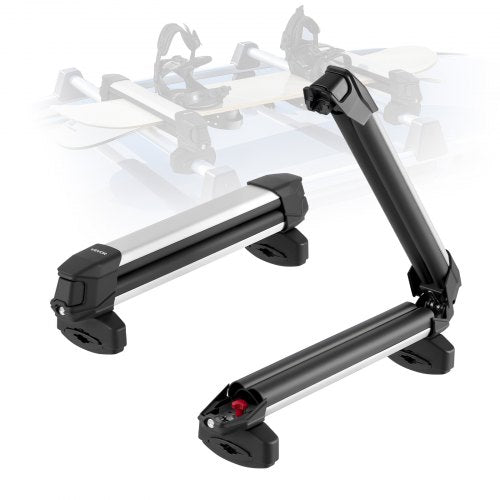 Ski & Snowboard Roof Rack, Carry up to 4 Pairs of Skis or 2 Snowboards, 2 PCS Aluminum Universal Car Roof Rack Top Holder with Lock & Rubber Padding, Carrier for Fishing Rod, Fit Most Crossbars