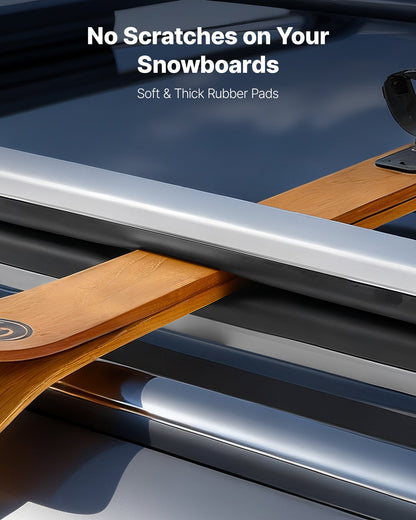 Ski & Snowboard Roof Rack, Carry up to 4 Pairs of Skis or 2 Snowboards, 2 PCS Aluminum Universal Car Roof Rack Top Holder with Lock & Rubber Padding, Carrier for Fishing Rod, Fit Most Crossbars