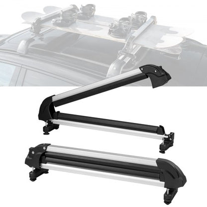 Ski and Snowboard Roof Rack, 31.7-Inch Universal Ski Rack for Car Roof Fit Most Crossbars, Carry up to 6 Pairs of Skis or 4 Snowboards, Aluminum Snowboard Ski Rack with Lock & Rubber Padding