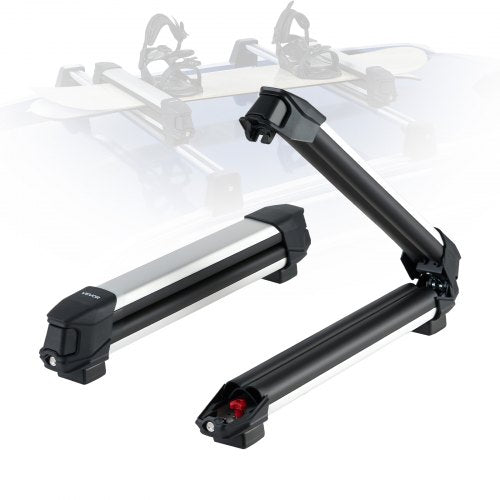Ski & Snowboard Roof Rack, Carry up to 4 Pairs of Skis or 2 Snowboards, 2 PCS Aluminum Universal Car Roof Rack with Lock & Rubber Padding, Carrier for Fishing Rod, Fit Most Slotted Crossbars
