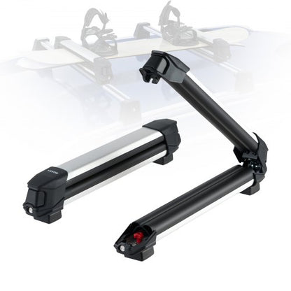 Ski & Snowboard Roof Rack, Carry up to 4 Pairs of Skis or 2 Snowboards, 2 PCS Aluminum Universal Car Roof Rack with Lock & Rubber Padding, Carrier for Fishing Rod, Fit Most Slotted Crossbars