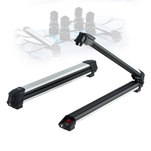 Ski & Snowboard Roof Rack, Carry up to 6 Pairs of Skis or 4 Snowboards, 2 PCS Aluminum Universal Car Roof Rack with Lock & Rubber Padding, Carrier for Fishing Rod, Fit Most Slotted Crossbars