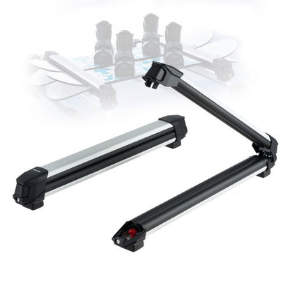 Ski & Snowboard Roof Rack, Carry up to 6 Pairs of Skis or 4 Snowboards, 2 PCS Aluminum Universal Car Roof Rack with Lock & Rubber Padding, Carrier for Fishing Rod, Fit Most Slotted Crossbars