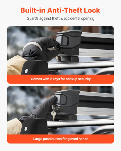 Ski & Snowboard Roof Rack, Carry up to 6 Pairs of Skis or 4 Snowboards, 2 PCS Aluminum Universal Car Roof Rack with Lock & Rubber Padding, Carrier for Fishing Rod, Fit Most Slotted Crossbars