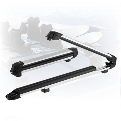 Ski & Snowboard Roof Rack, Carry up to 6 Pairs of Skis or 4 Snowboards, 2 PCS Aluminum Universal Car Roof Rack Top Holder with Lock & Rubber Padding for Fishing Rod, Fit Most Slotted Crossbars