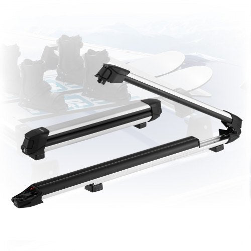 Ski & Snowboard Roof Rack, Carry up to 6 Pairs of Skis or 4 Snowboards, 2 PCS Aluminum Universal Car Roof Rack Top Holder with Lock & Rubber Padding for Fishing Rod, Fit Most Slotted Crossbars