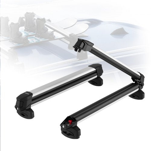 Ski & Snowboard Roof Rack, Carry up to 6 Pairs of Skis or 4 Snowboards, 2 PCS Aluminum Universal Car Roof Rack Top Holder with Lock and Rubber Padding for Fishing Pole Rod, Fit Most Crossbars