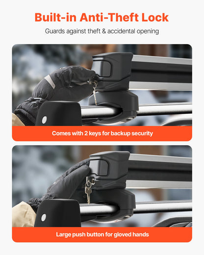 Ski & Snowboard Roof Rack, Carry up to 6 Pairs of Skis or 4 Snowboards, 2 PCS Aluminum Universal Car Roof Rack Top Holder with Lock and Rubber Padding for Fishing Pole Rod, Fit Most Crossbars