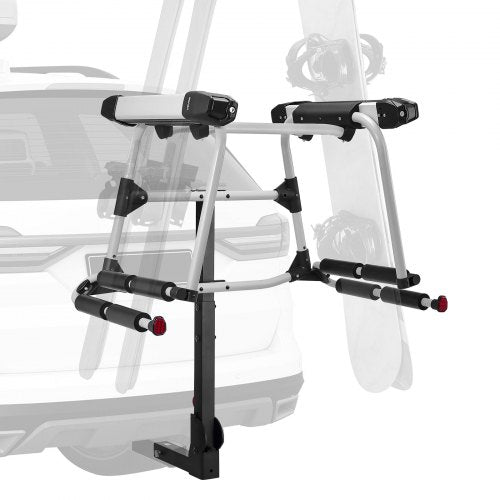 Hitch Mounted Ski & Snowboard Rack, Fits 2-Inch Receiver, Carries up to 6 Pairs of Skis or 4 Snowboards, Hitch-Mounted Rack for Car with Key Lock, Security Strap, Tilt Access, Rubber Padding