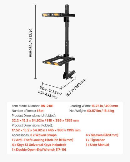 Folding Hitch Mounted Ski & Snowboard Rack, Fits 2-Inch Receiver, Carries up to 6 Pairs of Skis or 4 Snowboards, Adjustable Hitch-Mounted Rack for Car with Key Lock, Security Strap, Tilt Access