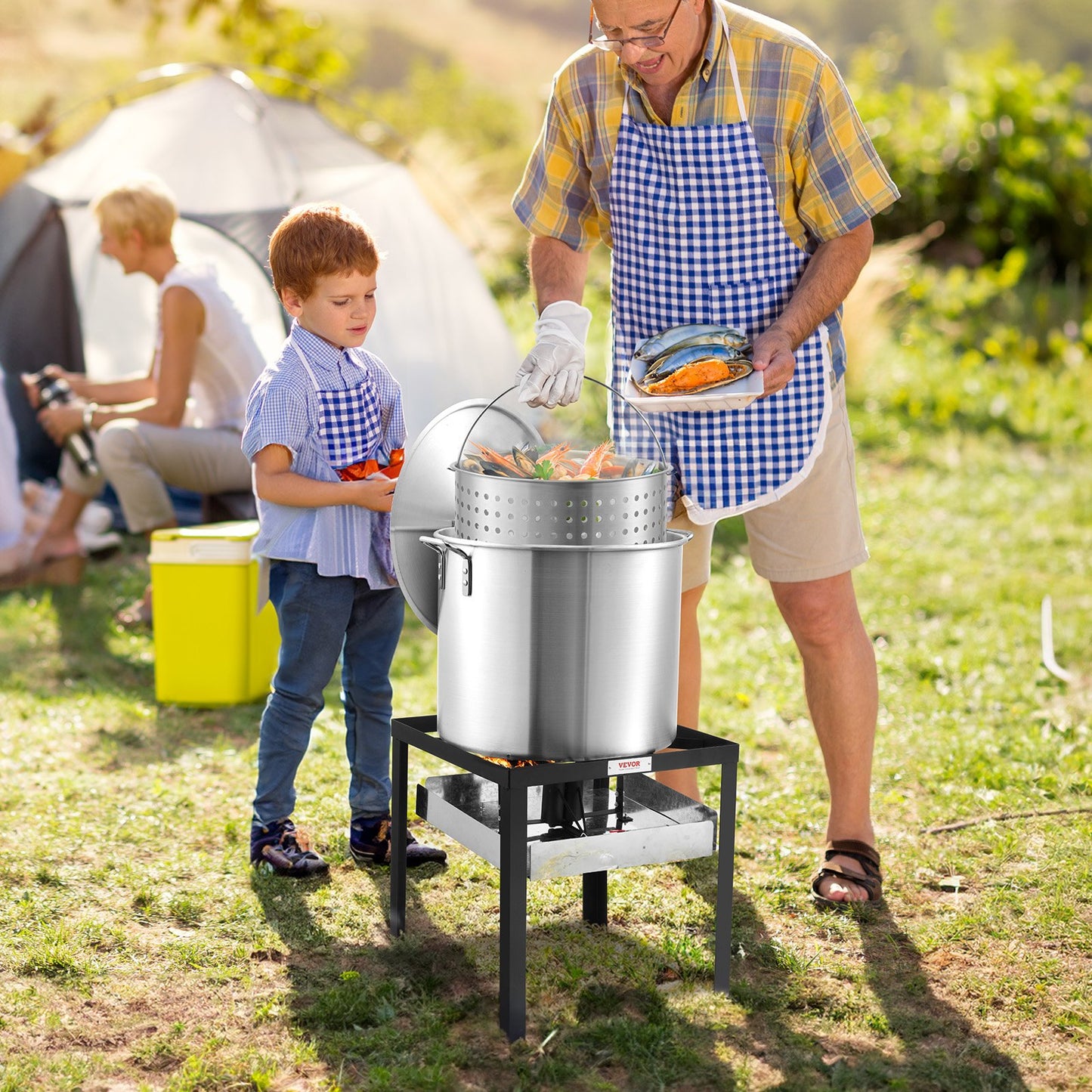 60 Qt Seafood Boiling Kit with Strainer, Outdoor Seafood Boil Pot and Basket, Cooking Set for Crab Crawfish Lobster Boiling, Aluminum Stockpot with 100,000 BTUs Propane Burner and Steamer Rack