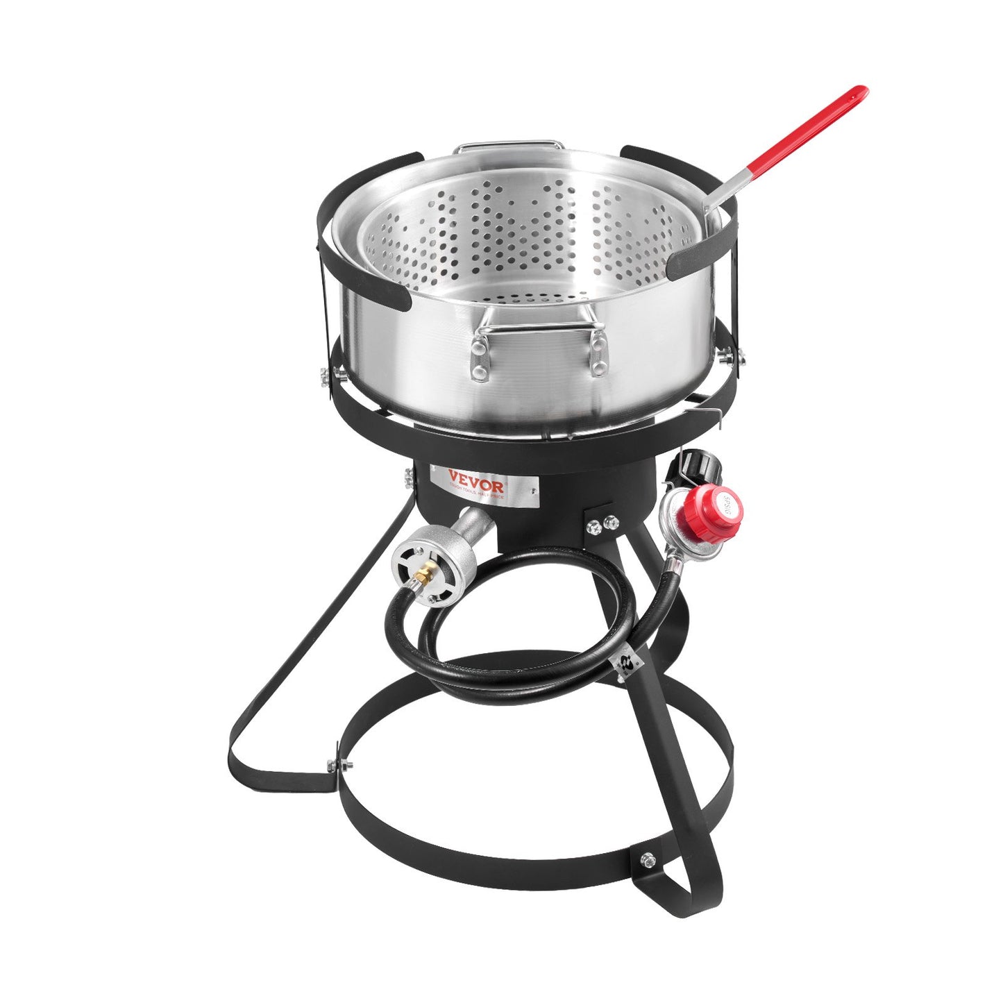 10 Qt Fish and Wing Fryer, Aluminum Propane Fish Fryer Kit, Outdoor Deep Fryer Seafood Pot with Thermometer, Strainer Basket, and 54,000 BTUs Propane Burners, for Outdoor and Backyard Cooking