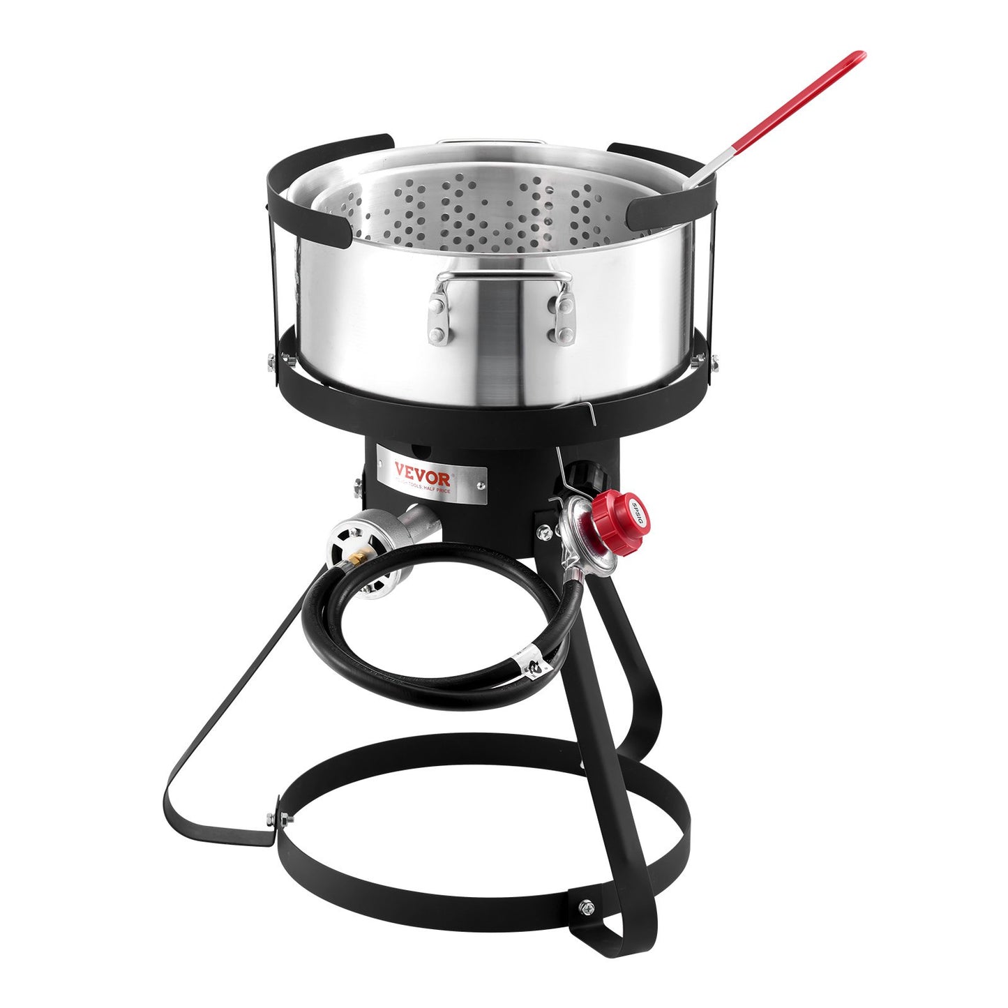 10 Qt Fish and Wing Fryer, Aluminum Propane Fish Fryer Kit, Outdoor Deep Fryer Seafood Pot with Thermometer, Strainer Basket, and 54,000 BTUs Propane Burners, for Outdoor and Backyard Cooking