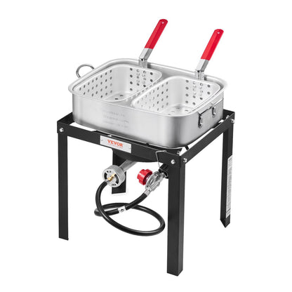 18 Qt Fish and Wing Fryer with Double Basket, Aluminum Propane Fish Fryer Kit, Outdoor Deep Fryer Seafood Pot with Thermometer and 58,000 BTUs Propane Burners, for Outdoor and Backyard Cooking
