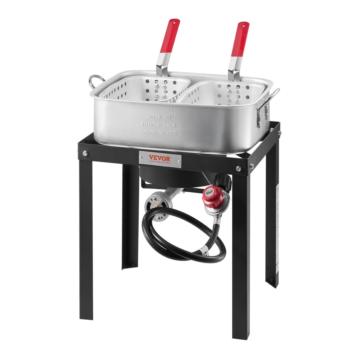18 Qt Fish and Wing Fryer with Double Basket, Aluminum Propane Fish Fryer Kit, Outdoor Deep Fryer Seafood Pot with Thermometer and 58,000 BTUs Propane Burners, for Outdoor and Backyard Cooking