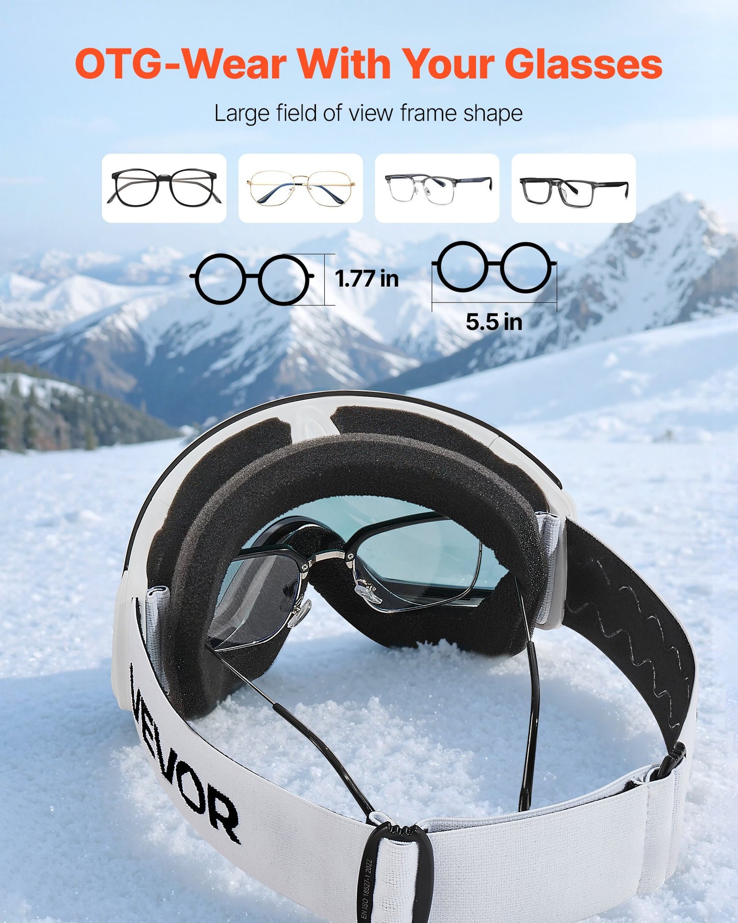 Frameless Ski Goggles, Spherical Lens with Pink Revo Coating, OTG Anti fog Snow Goggles for Men Women Youth, TPU Frame & Ventilation Structure, Suitable for Skiing, Skating, Snowboarding