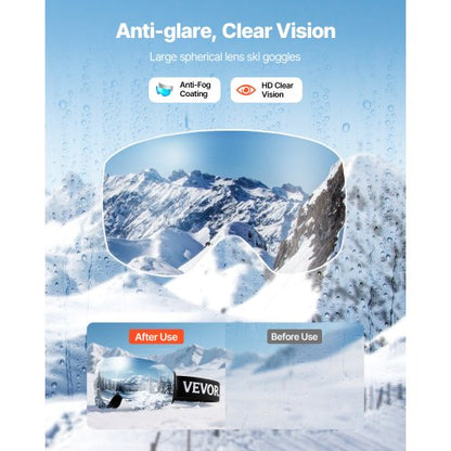 Ramlösa Skidglasögon, Sfäriska Linser med Blå Revo-beläggning, OTG Anti-imma Snöglasögon för Herr Dam Ungdom, TPU-Båge och Ventilationsstruktur, Lämpliga för Skidåkning, Skridskoåkning, Snowboardåkning |  EU