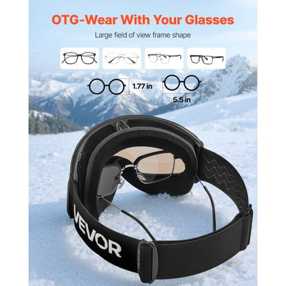 Ramlösa Skidglasögon, Sfäriska Linser med Blå Revo-beläggning, OTG Anti-imma Snöglasögon för Herr Dam Ungdom, TPU-Båge och Ventilationsstruktur, Lämpliga för Skidåkning, Skridskoåkning, Snowboardåkning |  EU