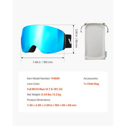 Ramlösa Skidglasögon, Sfäriska Linser med Blå Revo-beläggning, OTG Anti-imma Snöglasögon för Herr Dam Ungdom, TPU-Båge och Ventilationsstruktur, Lämpliga för Skidåkning, Skridskoåkning, Snowboardåkning |  EU
