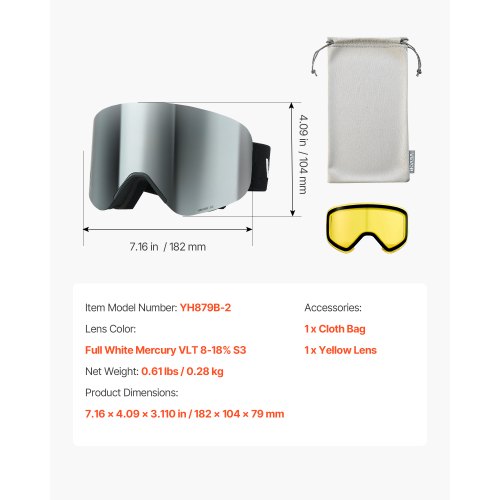 Ramlösa Skidglasögon, Magnetcylindrisk Lins med Silver Mirror Revo-beläggning, OTG Anti-imma Snöglasögon för Herr & Dam, TPU-Båge & Ventilationsstruktur, Lämplig för Skidåkning, Skridskoåkning, Snowboardåkning |  EU