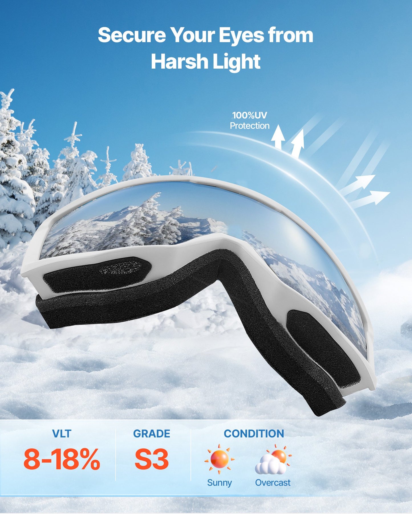 Ski Goggles, Cylindrical Lens with Pink Revo Coating, OTG Anti fog Snow Goggles for Men Women Youth, TPU Frame & Ventilation Structure, Suitable for Skiing, Skating, Snowboarding, Cycling