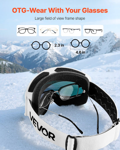 Ski Goggles, Cylindrical Lens with Pink Revo Coating, OTG Anti fog Snow Goggles for Men Women Youth, TPU Frame & Ventilation Structure, Suitable for Skiing, Skating, Snowboarding, Cycling