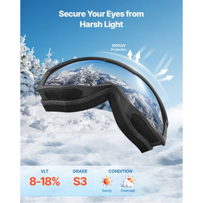 Skidglasögon, cylindriska linser med orange Revo-beläggning, OTG anti-imma snöglasögon för män kvinnor ungdomar, TPU-ram och ventilationsstruktur, lämpliga för skidåkning, skridskoåkning, snowboardåkning, cykling |  EU