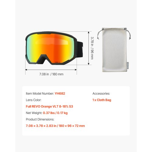 Skidglasögon, cylindriska linser med orange Revo-beläggning, OTG anti-imma snöglasögon för män kvinnor ungdomar, TPU-ram och ventilationsstruktur, lämpliga för skidåkning, skridskoåkning, snowboardåkning, cykling |  EU