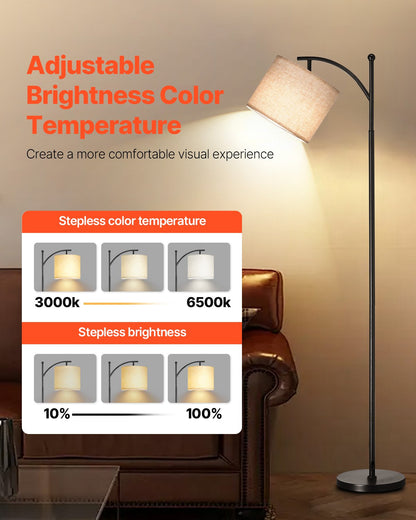 Dimmable Floor Lamp, Color Temperature & Brightness Adjustable, Modern Standing Lamp with Remote Control, Foot Switch Floor Lamp for Living Room, Bedroom, Office(LED Bulb, Lampshade Included)
