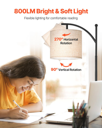 Dimmable Floor Lamp, Color Temperature & Brightness Adjustable, Modern Standing Lamp with Remote Control, Foot Switch Floor Lamp for Living Room, Bedroom, Office(LED Bulb, Lampshade Included)