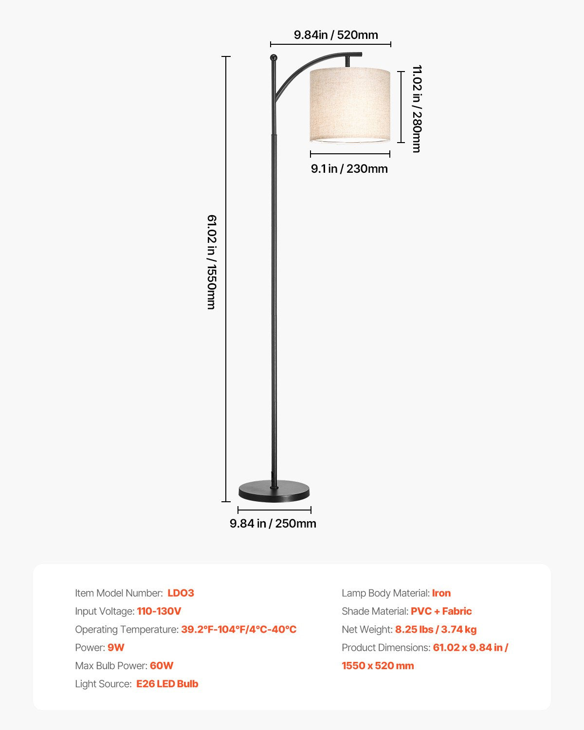 Dimmable Floor Lamp, Color Temperature & Brightness Adjustable, Modern Standing Lamp with Remote Control, Foot Switch Floor Lamp for Living Room, Bedroom, Office(LED Bulb, Lampshade Included)