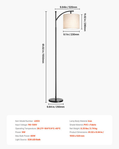Dimmable Floor Lamp, Color Temperature & Brightness Adjustable, Modern Standing Lamp with Remote Control, Foot Switch Floor Lamp for Living Room, Bedroom, Office(LED Bulb, Lampshade Included)