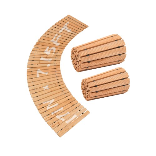 Wooden Garden Pathway, 7 ft x 17 in, Non-Slip Curved Garden Walkway, Roll Out Cedar Outdoor Walkway Path with Wire Rope Connection, Decorative Lawn Paver for Backyard Boardwalk Wedding Party