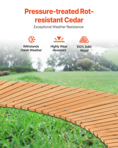 7 ft L x 17 in B Gebogener Gartenweg aus Holz Ausrollbarer Gartenweg