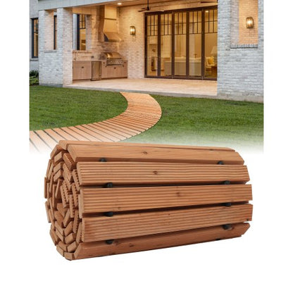 Wooden Garden Pathway, 8 ft x 17 in, Non-Slip Curved Garden Walkway, Roll Out Cedar Outdoor Walkway Path with Wire Rope Connection, Decorative Lawn Paver for Backyard Boardwalk Wedding Party