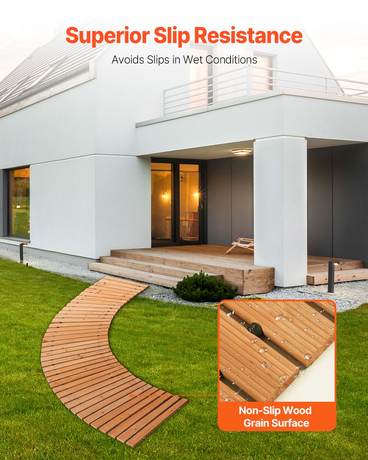 8 Fuß L x 17 Zoll B Gebogener Gartenweg aus Holz Ausrollbarer Gartenweg