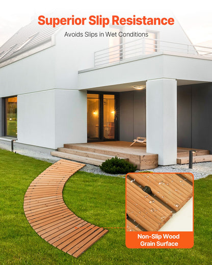 8 Fuß L x 17 Zoll B Gebogener Gartenweg aus Holz Ausrollbarer Gartenweg