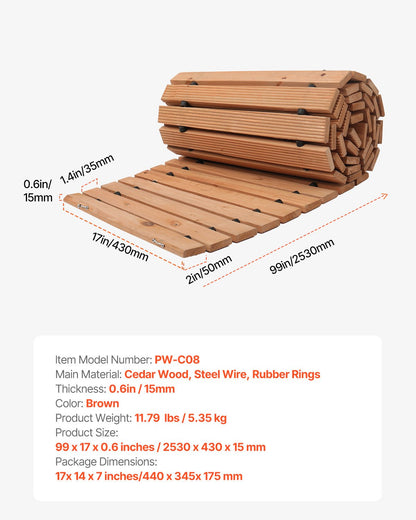 8 Fuß L x 17 Zoll B Gebogener Gartenweg aus Holz Ausrollbarer Gartenweg