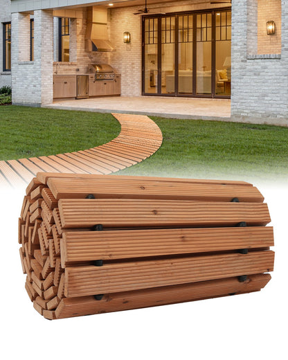 8 Fuß L x 17 Zoll B Gebogener Gartenweg aus Holz Ausrollbarer Gartenweg