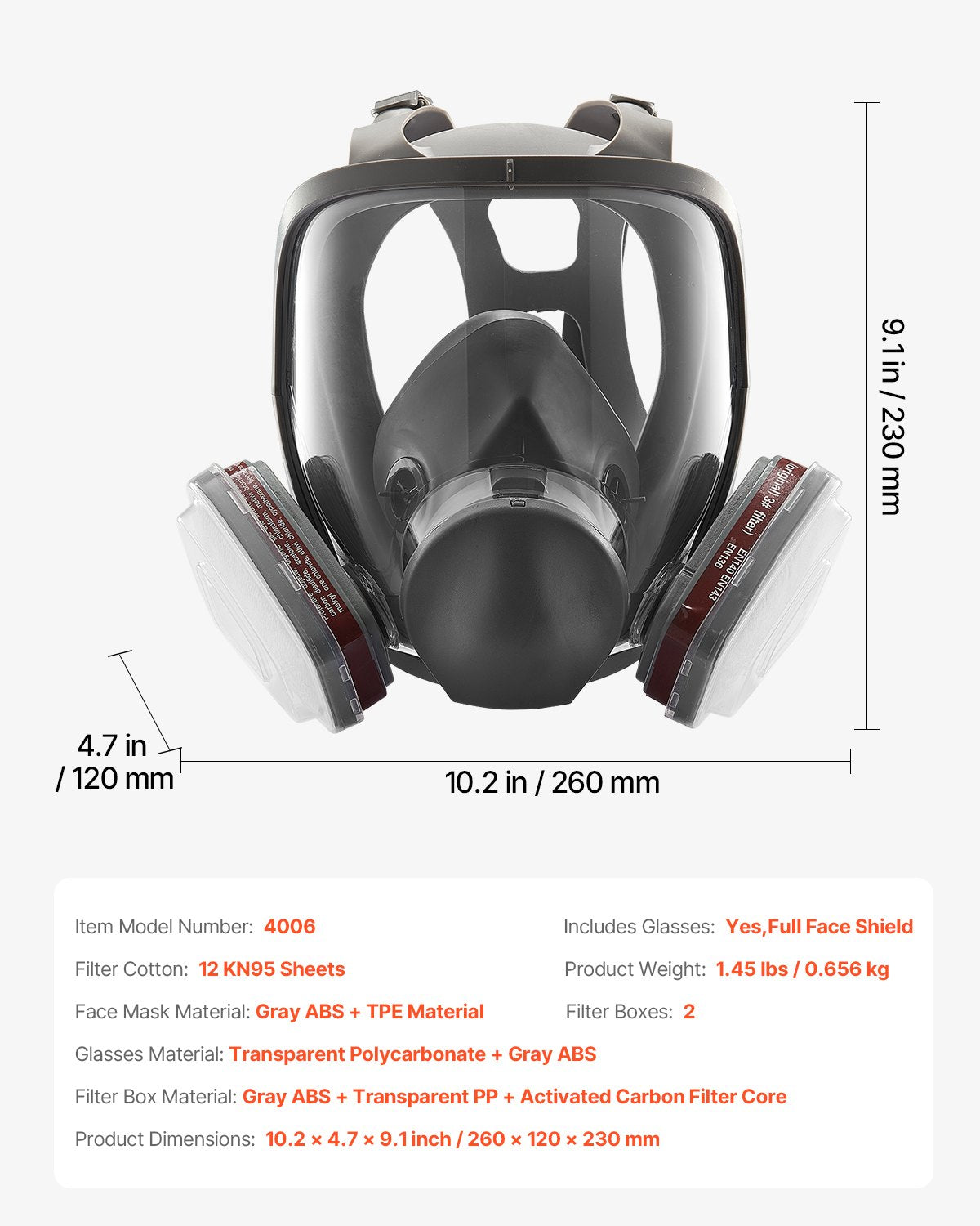 Respirator Mask, Reusable Respirator Full Face Gas Cover with Filters, Organic Vapor Mask and Dust-proof Face Cover, for Painting, Polishing, Welding, Woodworking and Other Work Protection