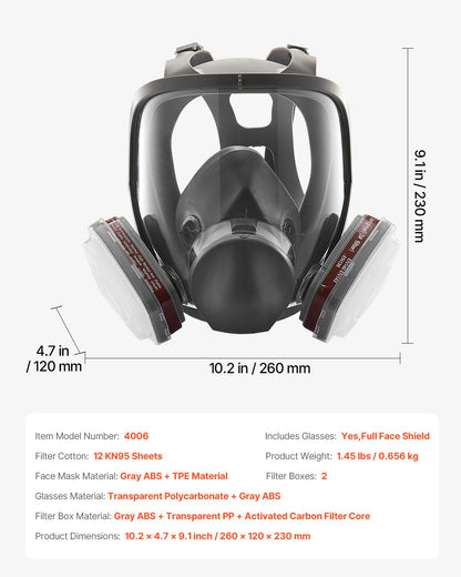 Respirator Mask, Reusable Respirator Full Face Gas Cover with Filters, Organic Vapor Mask and Dust-proof Face Cover, for Painting, Polishing, Welding, Woodworking and Other Work Protection