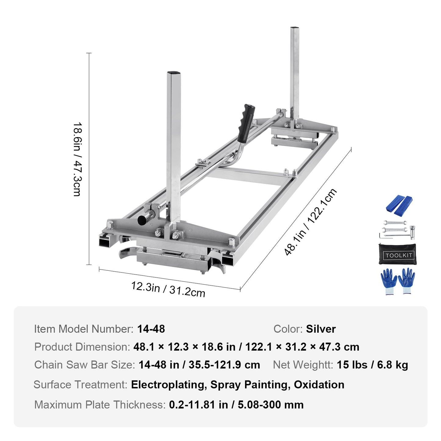 Kettensägenwerk, tragbares Sägewerk mit 14"-48" Schwert, Kettensäge aus verzinktem Stahl mit 0,2"-11,81" Schnittstärke, Schnittholz-Kappsägewerk für Bauarbeiter und Holzarbeiter