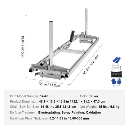Kettensägenwerk, tragbares Sägewerk mit 14"-48" Schwert, Kettensäge aus verzinktem Stahl mit 0,2"-11,81" Schnittstärke, Schnittholz-Kappsägewerk für Bauarbeiter und Holzarbeiter