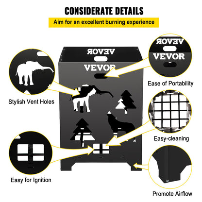 Burn Barrel, 21x21x27 inch Burn Cage, Carbon Steel Cage Incinerator, Incinerator Barrel with Lid and Handle for Outdoors