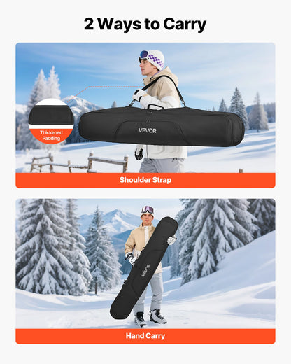 Snowboard Bag, Up to 65 in/165 cm, Padded Skis & Snowboards Bag for Air Travel, 600D Waterproof Oxford Fabric, with Adjustable Inner Straps, for Skis Poles Goggles Gloves Helmet Boots (Black)