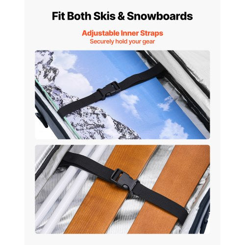 Snowboardväska, upp till 165 cm, vadderad skid- och snowboardväska för flygresor, 600D vattentät oxfordväv, med justerbara innerremmar, för skidstavar, skyddsglasögon, handskar, hjälm, stövlar (grå) |  EU